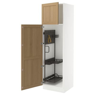 SEKTION High cabinet/pull-out int fittings, white/Vedhamn oak, 24x24x80 "