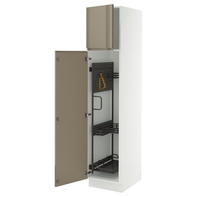 SEKTION High cabinet/pull-out int fittings, white/Voxtorp high-gloss dark grey-brown, 18x24x80 "