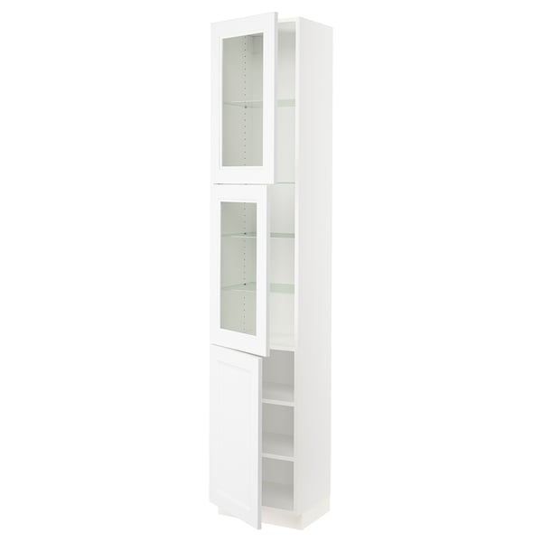 SEKTION High cabinet w 2 glass drs/1 door, white/Axstad matt white, 18x15x90 "