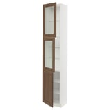 SEKTION High cabinet w 2 glass drs/1 door, white Enköping/brown walnut effect, 18x15x90 "