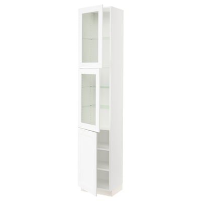 SEKTION High cabinet w 2 glass drs/1 door, white Enköping/white wood effect, 18x15x90 "