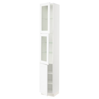 SEKTION High cabinet w 2 glass drs/1 door, white Enköping/white wood effect, 15x15x90 "