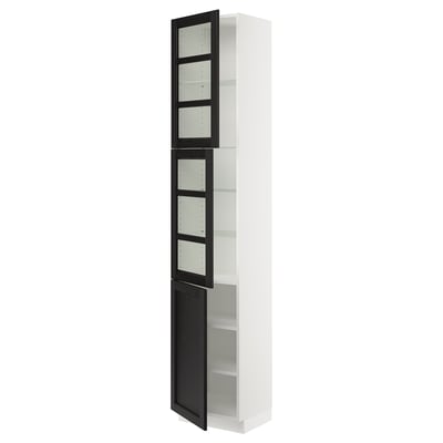 SEKTION High cabinet w 2 glass drs/1 door, white/Lerhyttan black stained, 18x15x90 "