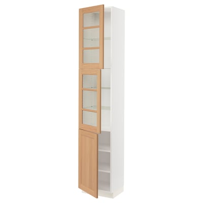 SEKTION High cabinet w 2 glass drs/1 door, white/Vedhamn oak, 18x15x90 "