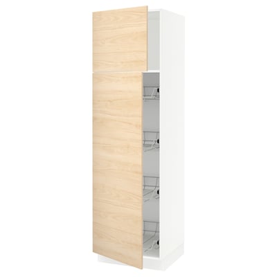 SEKTION High cabinet w door/wire baskets, white/Askersund light ash effect, 24x24x80 "