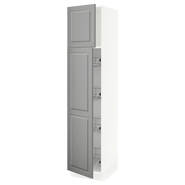 SEKTION High cabinet w door/wire baskets, white/Bodbyn gray, 18x24x80 "