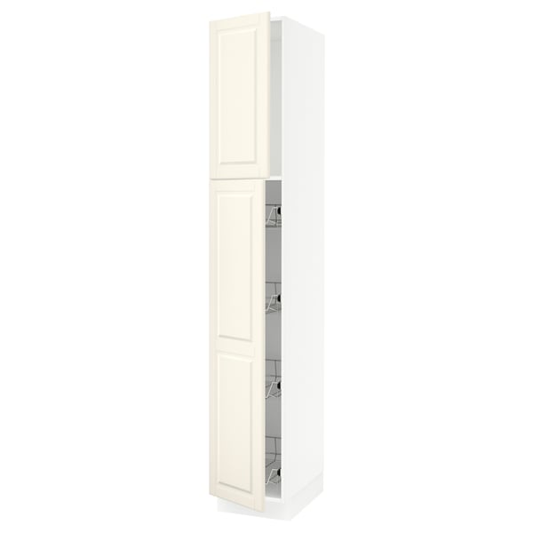 SEKTION High cabinet w door/wire baskets, white/Bodbyn off-white, 15x24x90 "