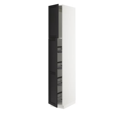 SEKTION High cabinet w door/wire baskets, white/Lerhyttan black stained, 15x24x90 "