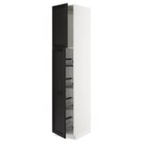 SEKTION High cabinet w door/wire baskets, white/Lerhyttan black stained, 18x24x90 "