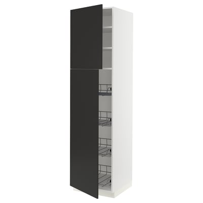 SEKTION High cabinet w door/wire baskets, white/Nickebo matt anthracite, 24x24x90 "