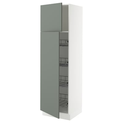 SEKTION High cabinet w door/wire baskets, white/Nickebo matt grey-green, 24x24x80 "