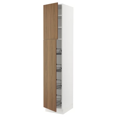 SEKTION High cabinet w door/wire baskets, white/Tistorp brown walnut effect, 18x24x90 "