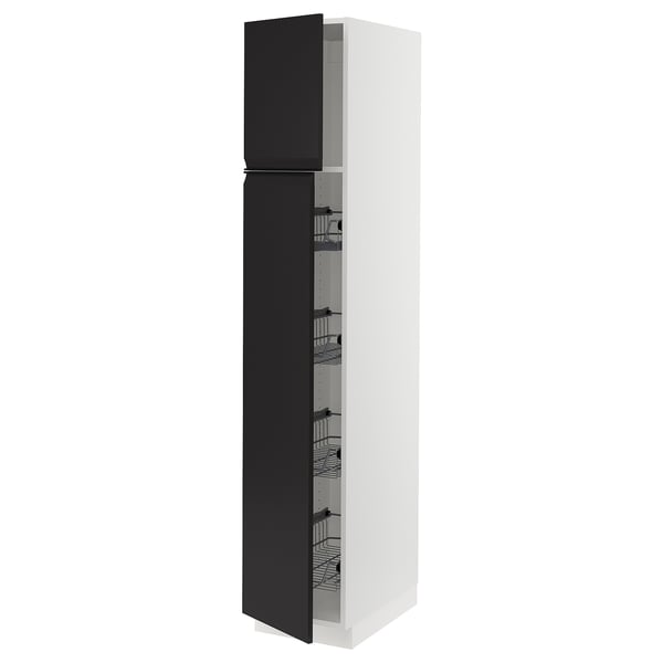 SEKTION High cabinet w door/wire baskets, white/Upplöv matt anthracite, 15x24x80 "