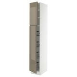 SEKTION High cabinet w door/wire baskets, white/Voxtorp high-gloss dark grey-brown, 15x24x90 "