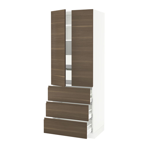 SEKTION High w/2 doors & 5 drawers white, Ma, Voxtorp walnut