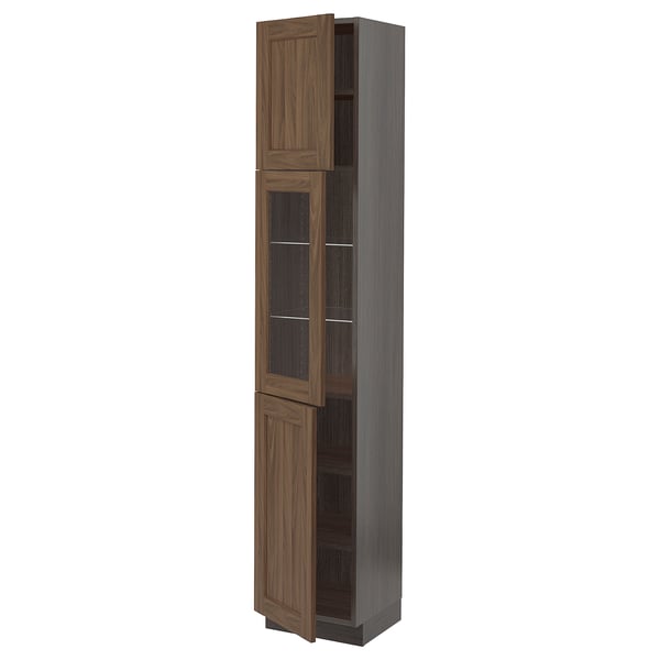 SEKTION High w glass door/2 doors, brown Enköping/brown walnut