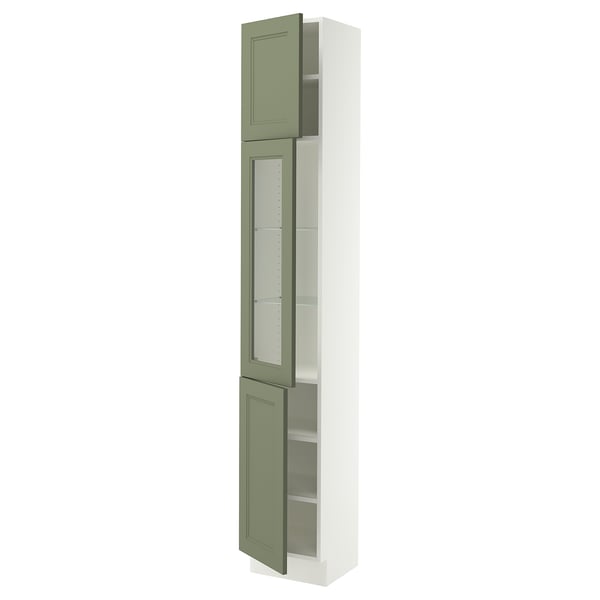 SEKTION High cabinet w glass door/2 doors, white/Axstad gray-green, 15x15x90 "