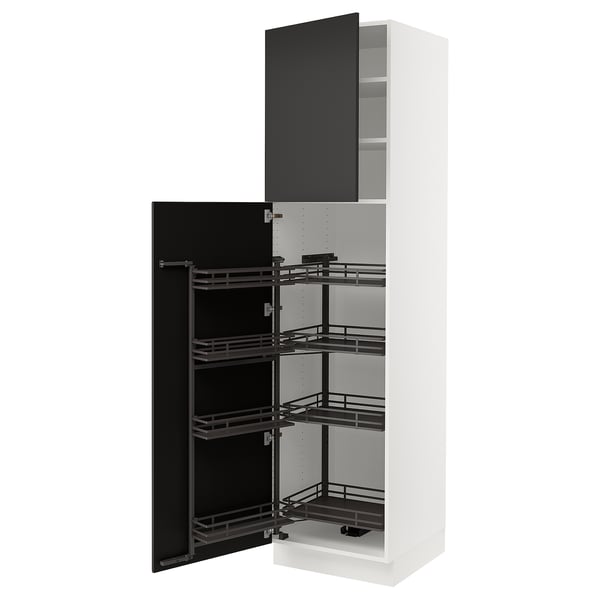 SEKTION High cabinet with pull-out pantry, white/Nickebo matt anthracite, 24x24x90 "