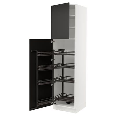 SEKTION High cabinet with pull-out pantry, white/Nickebo matt anthracite, 24x24x90 "