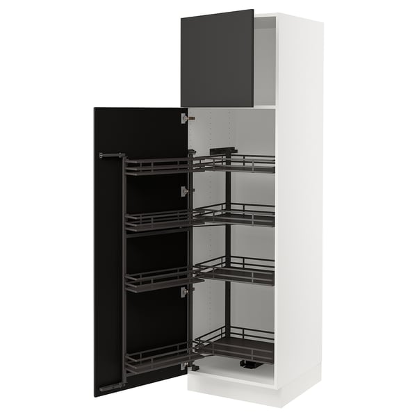 SEKTION High cabinet with pull-out pantry, white/Nickebo matt anthracite, 24x24x80 "