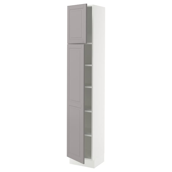 SEKTION High cabinet with shelves/2 doors, white/Bodbyn gray, 15x15x80 "
