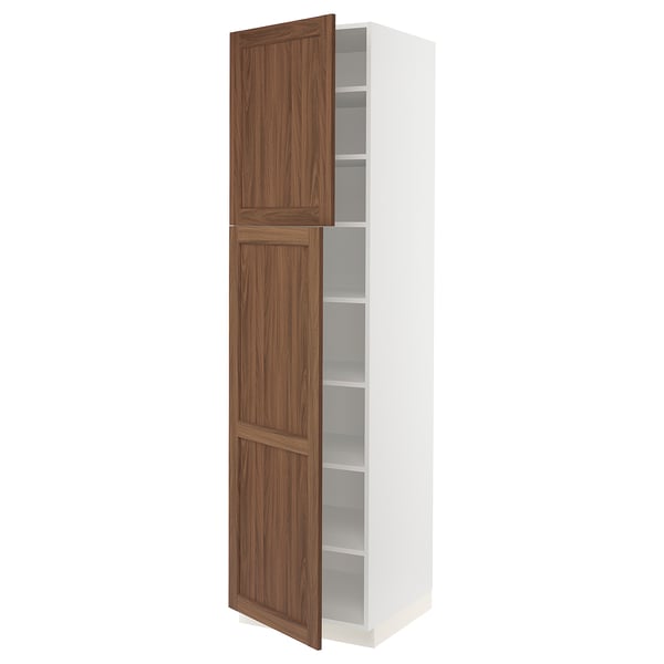 SEKTION High cabinet with shelves/2 doors, white Enköping/brown walnut effect, 24x24x90 "