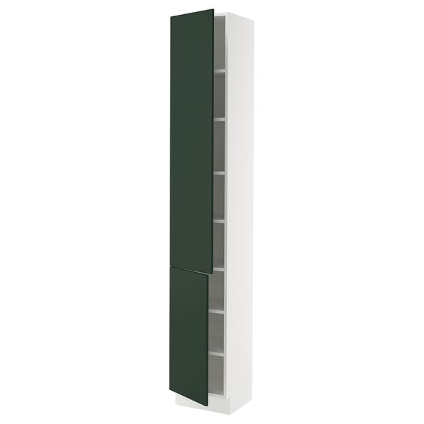 SEKTION High cabinet with shelves/2 doors, white/Havstorp deep green, 15x15x90 "