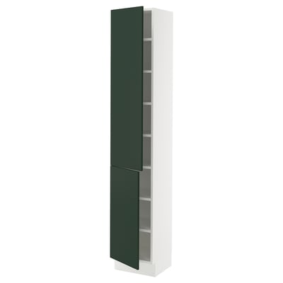 SEKTION High cabinet with shelves/2 doors, white/Havstorp deep green, 15x15x80 "
