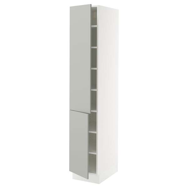 SEKTION High cabinet with shelves/2 doors, white/Havstorp light gray, 15x24x80 "