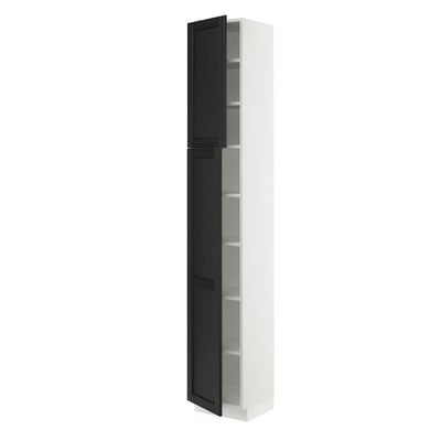 SEKTION High cabinet with shelves/2 doors, white/Lerhyttan black stained, 15x15x90 "