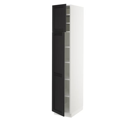 SEKTION High cabinet with shelves/2 doors, white/Lerhyttan black stained, 15x24x80 "