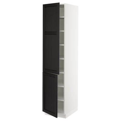 SEKTION High cabinet with shelves/2 doors, white/Lerhyttan black stained, 18x24x80 "