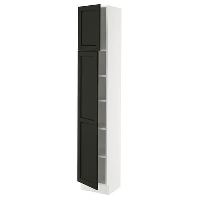 SEKTION High cabinet with shelves/2 doors, white/Lerhyttan black stained, 15x15x80 "