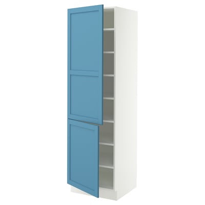SEKTION High cabinet with shelves/2 doors, white/Lerhyttan blue, 24x24x80 "