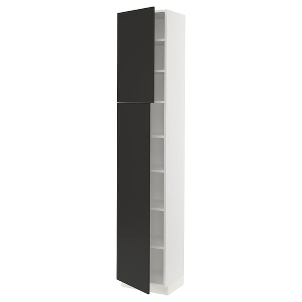 SEKTION High cabinet with shelves/2 doors, white/Nickebo matt anthracite, 18x15x90 "