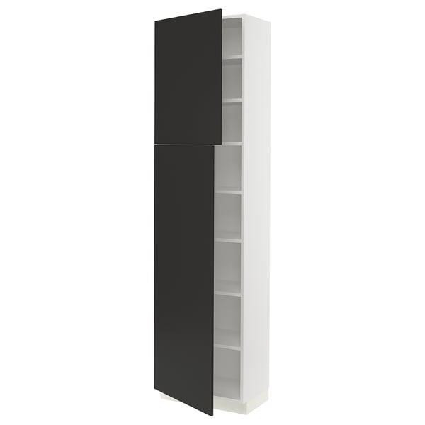SEKTION High cabinet with shelves/2 doors, white/Nickebo matt anthracite, 24x15x90 "