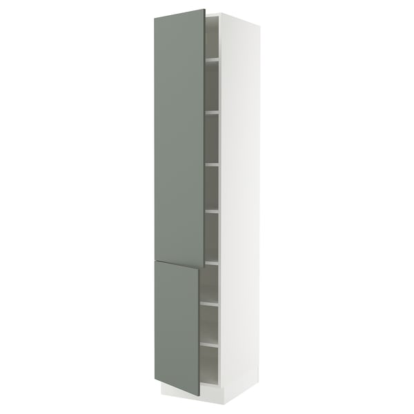 SEKTION High cabinet with shelves/2 doors, white/Nickebo matt grey-green, 18x24x90 "