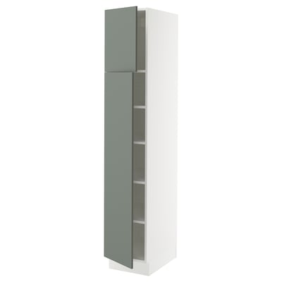 SEKTION High cabinet with shelves/2 doors, white/Nickebo matt grey-green, 15x24x80 "