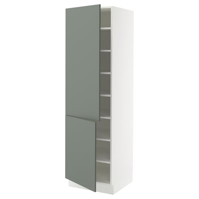 SEKTION High cabinet with shelves/2 doors, white/Nickebo matt grey-green, 24x24x80 "