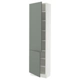 SEKTION High cabinet with shelves/2 doors, white/Nickebo matt grey-green, 24x15x90 "