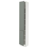 SEKTION High cabinet with shelves/2 doors, white/Nickebo matt grey-green, 15x15x90 "
