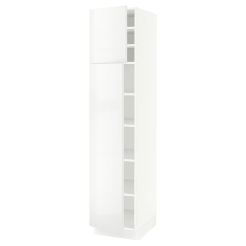 A white SEKTION kitchen cabinet with high gloss finish, adjustable shelves, and built-in door dampers.