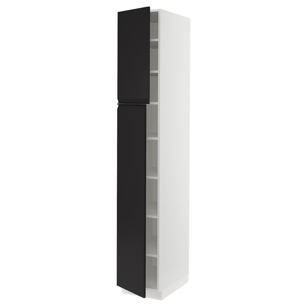 SEKTION High cabinet with shelves/2 doors, white/Upplöv matt anthracite, 15x24x90 "