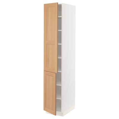 SEKTION High cabinet with shelves/2 doors, white/Vedhamn oak, 15x24x80 "