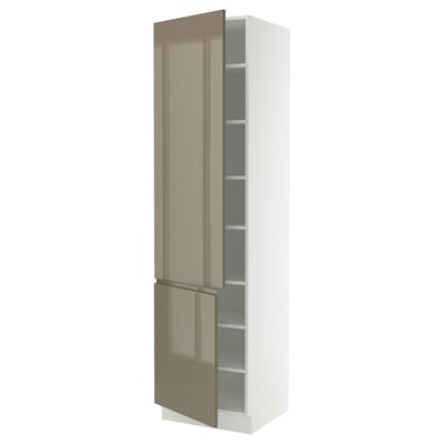 SEKTION High cabinet with shelves/2 doors, white/Voxtorp high-gloss dark grey-brown, 24x24x90 "