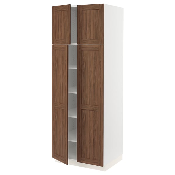 SEKTION High cabinet with shelves/4 doors, white Enköping/brown walnut effect, 30x24x80 "