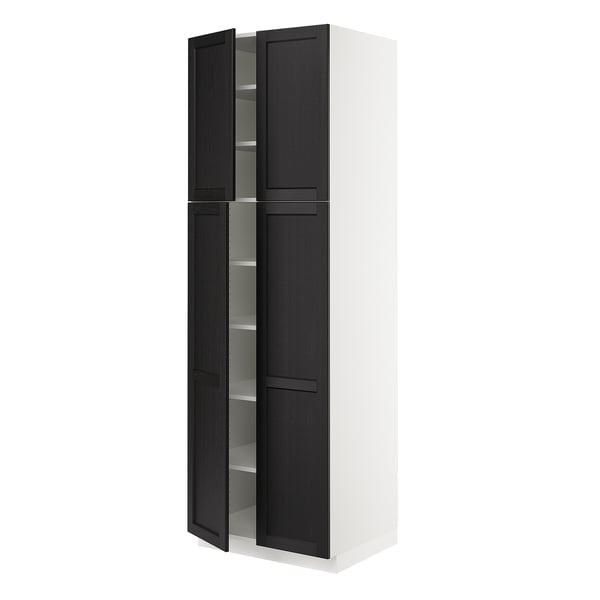 SEKTION High cabinet with shelves/4 doors, white/Lerhyttan black stained, 30x24x90 "