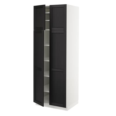 SEKTION High cabinet with shelves/4 doors, white/Lerhyttan black stained, 30x24x80 "