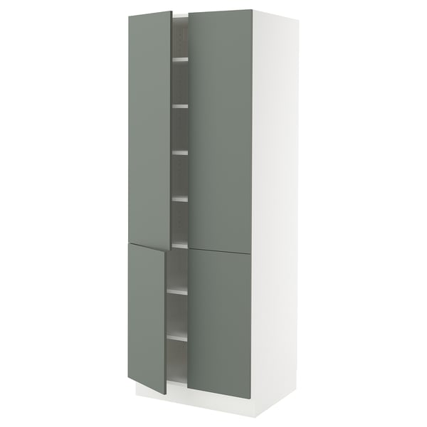 SEKTION High cabinet with shelves/4 doors, white/Nickebo matt grey-green, 30x24x80 "