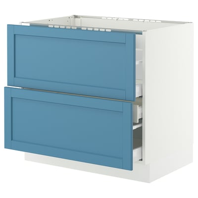 SEKTION / MAXIMERA Base cab f cktp/2 fronts/3 drawers, white/Lerhyttan blue, 36x24x30 "